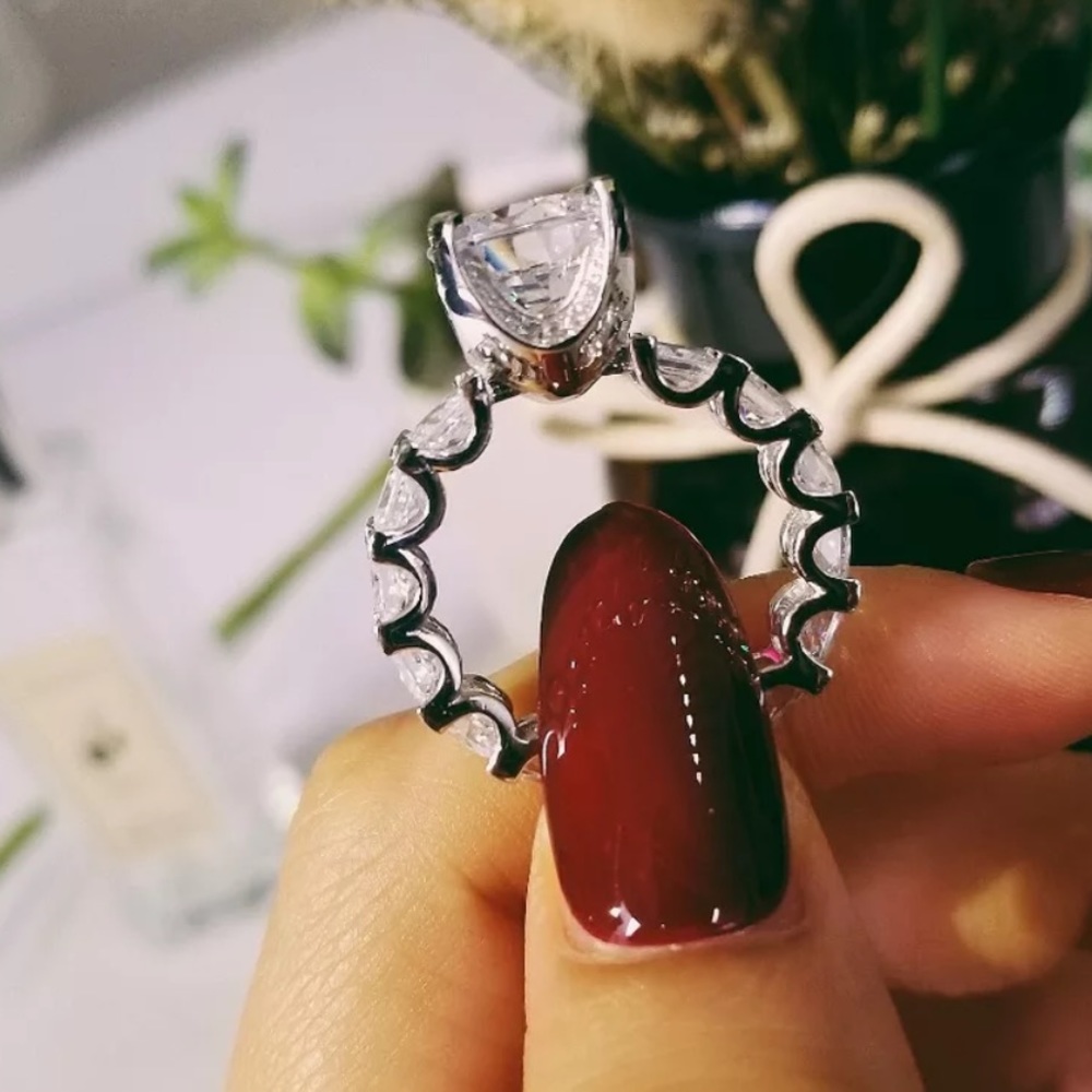 SOLID 925 STERLING SILVER DIAMOND RING, CUTE RING, SHINY RING. - Picture 3 of 7